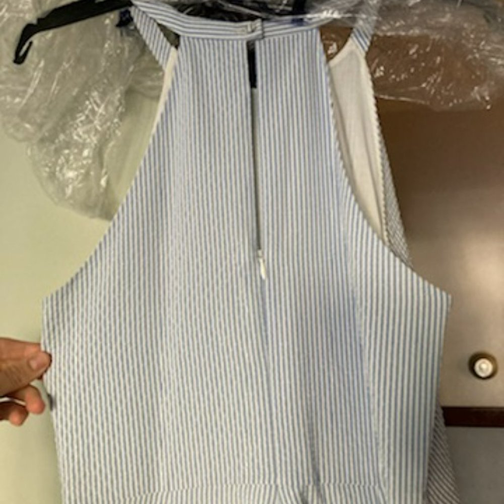 Sugarlips Blue Striped Seersucker Jumpsuit View 3
